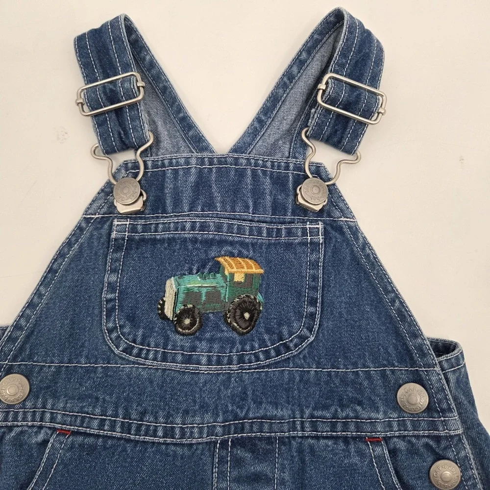 Baby Gap Vintage Denim Tractor Embroidered Carpenter Overalls 3-6 Months Blue